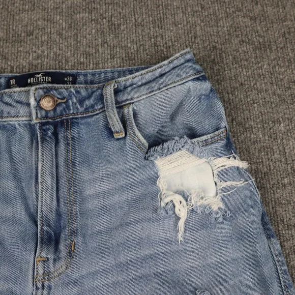 Hollister Jeans Womens 7 Light Wash Ultra High Rise Dad Distressed Ripped Knees - Picture 7 of 16